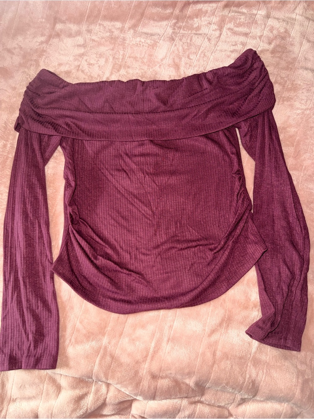 No Boundaries Off-Shoulder Long Sleeve Top - Burgundy